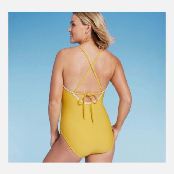 Women's Shell Stitch Bralette One Piece Swimsuit - Shade & Shore Yellow XS - Picture 3 of 5
